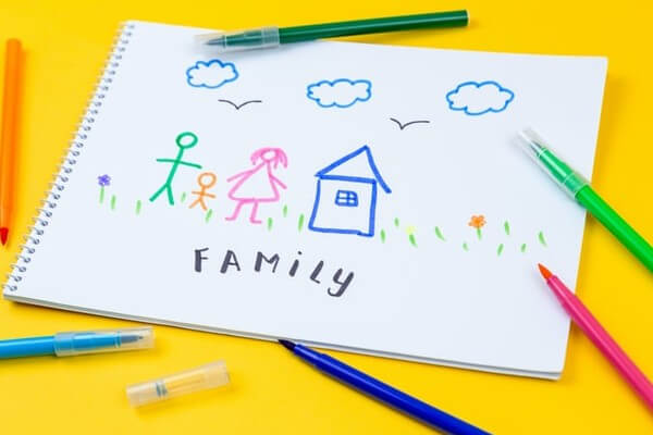 crayon drawing of family