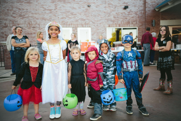 Children dressed up in Halloween costumes